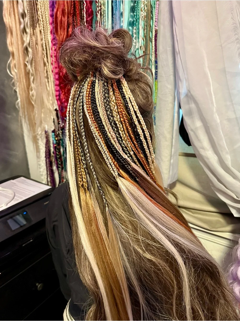 Multi-Tone Braided Hair Extensions - Blonde, Copper, Black & Cream
